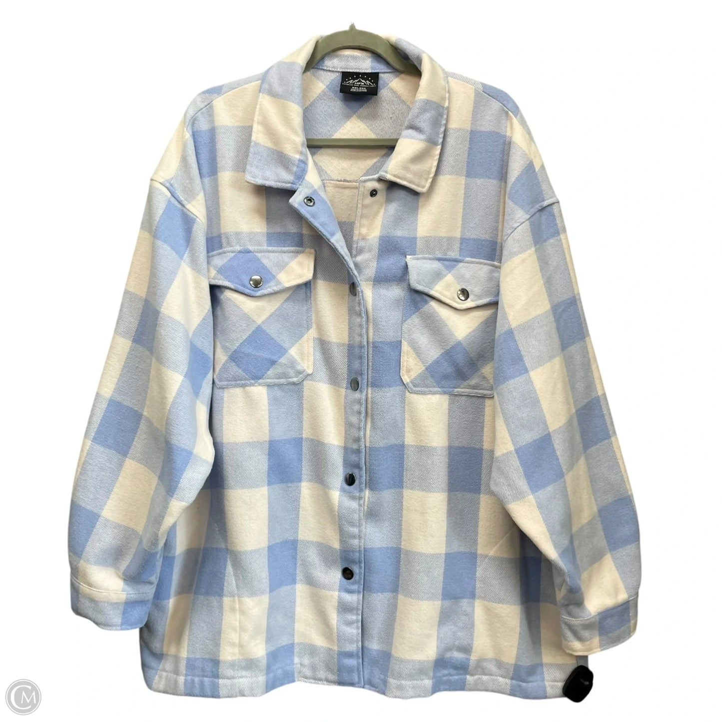 Jacket Shirt By Hfx In Blue & White, Size: Xxl