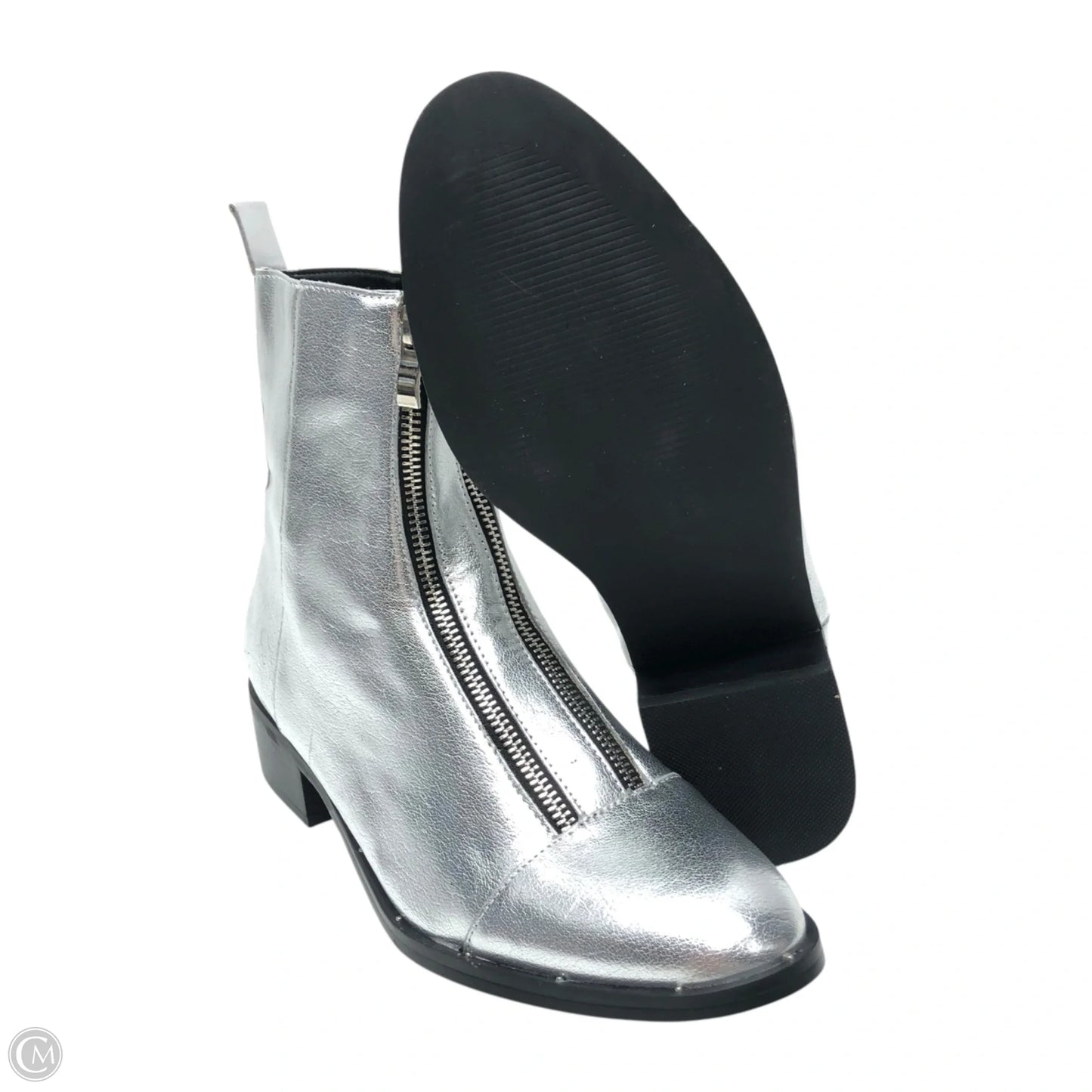 Boots Ankle Heels By Clothes Mentor In Silver, Size: 8.5