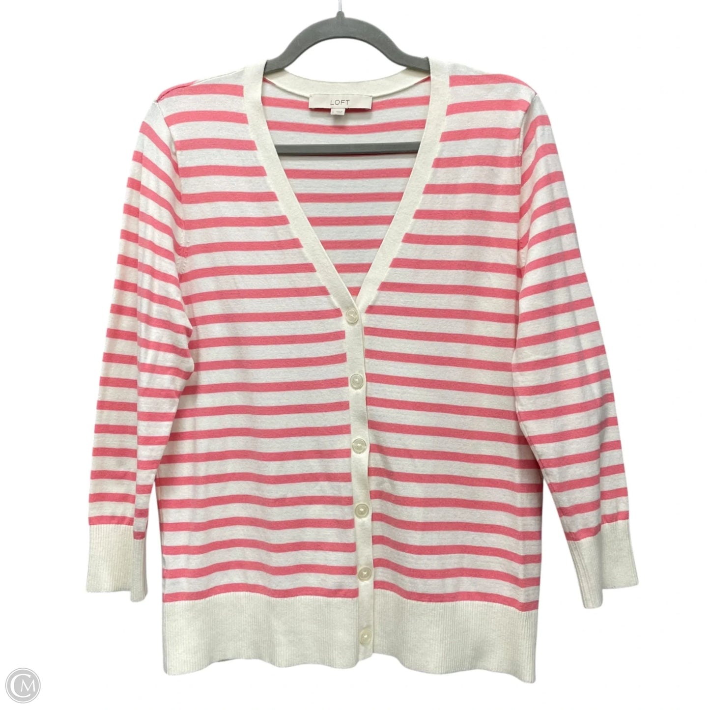 Cardigan By Loft In Pink & White, Size: L