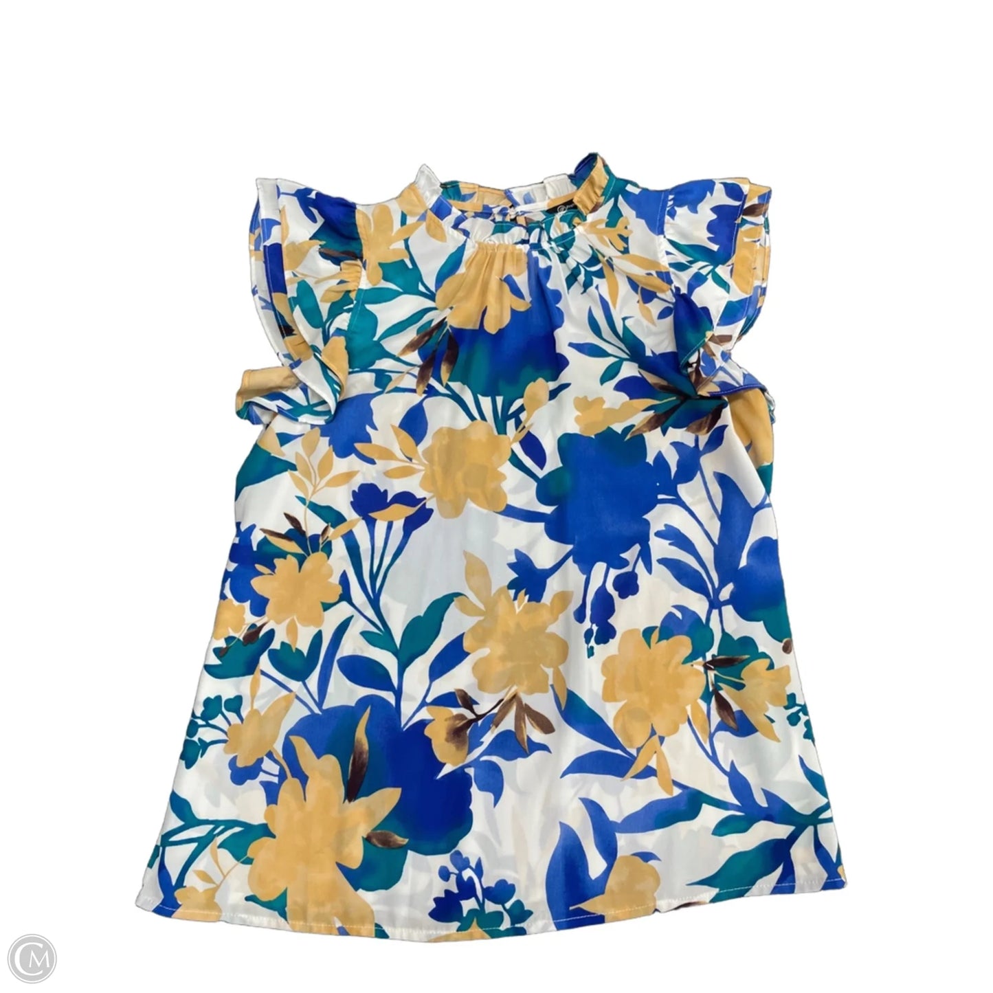 Blouse Short Sleeve By Prettygarden In Blue & Yellow, Size: M