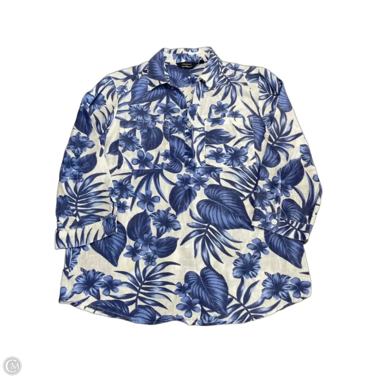 Tunic 3/4 Sleeve By Mlle Gabrielle In Blue & White, Size: S