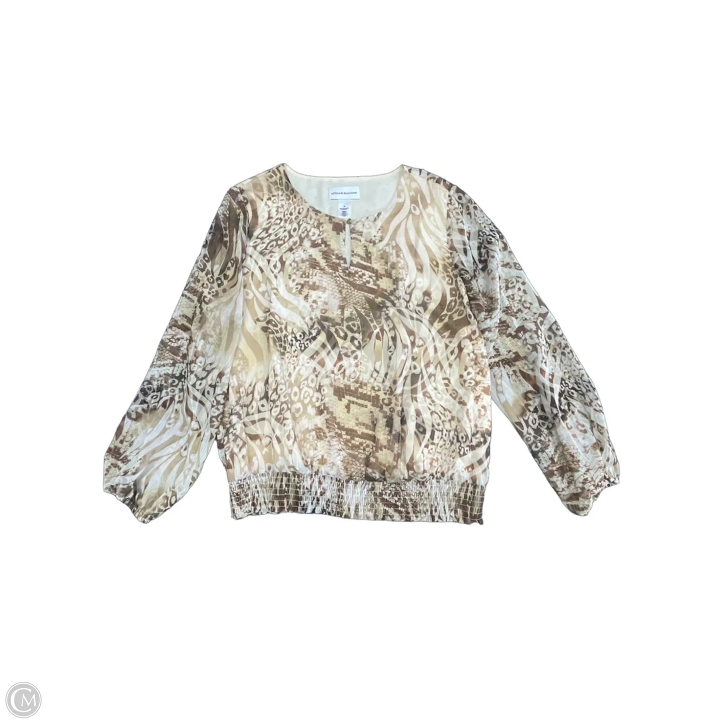 Blouse Long Sleeve By Alfred Dunner In Brown & Cream, Size: M