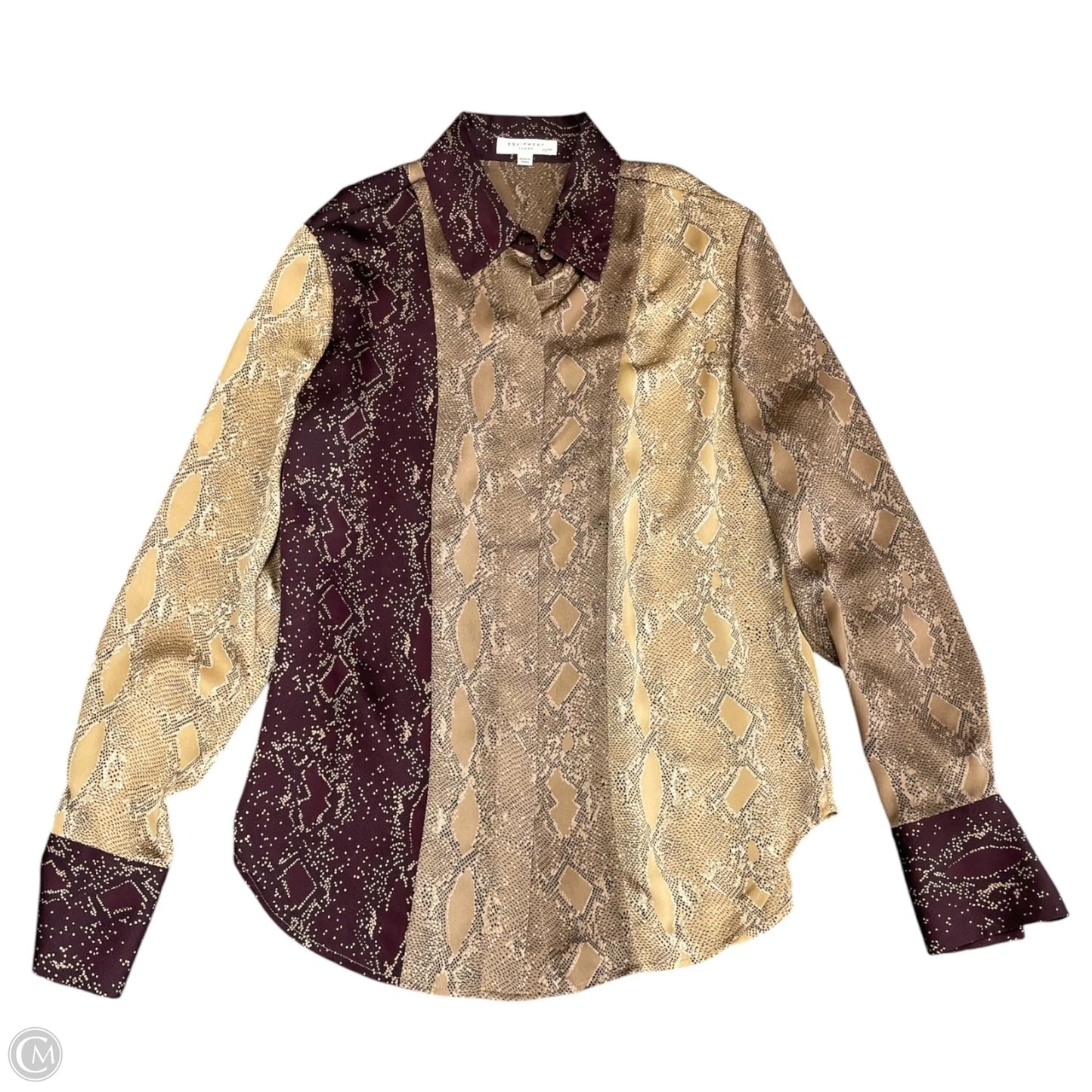 Blouse Long Sleeve By Equipment In Snakeskin Print, Size: Xs