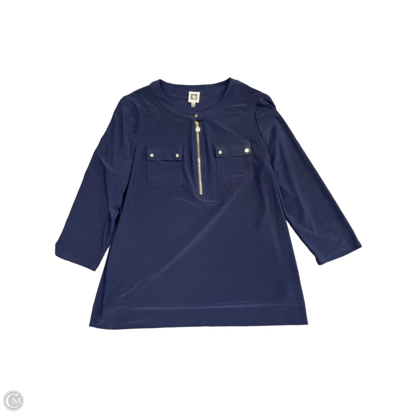 Top Long Sleeve By Anne Klein In Navy, Size: L