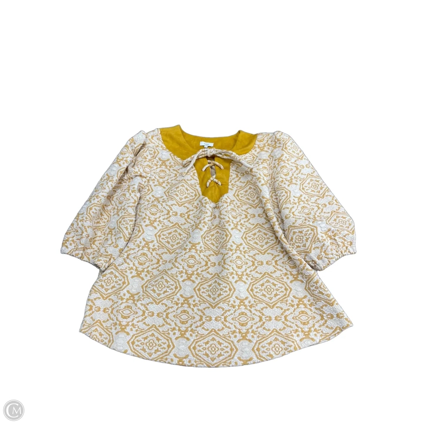 Top Short Sleeve By Voy In Cream & Yellow, Size: L
