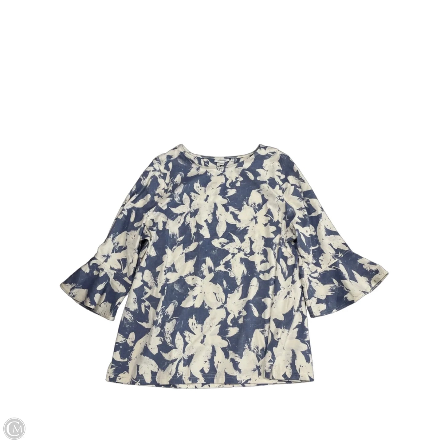 Top 3/4 Sleeve By Chicos In Blue & White, Size: Xxl
