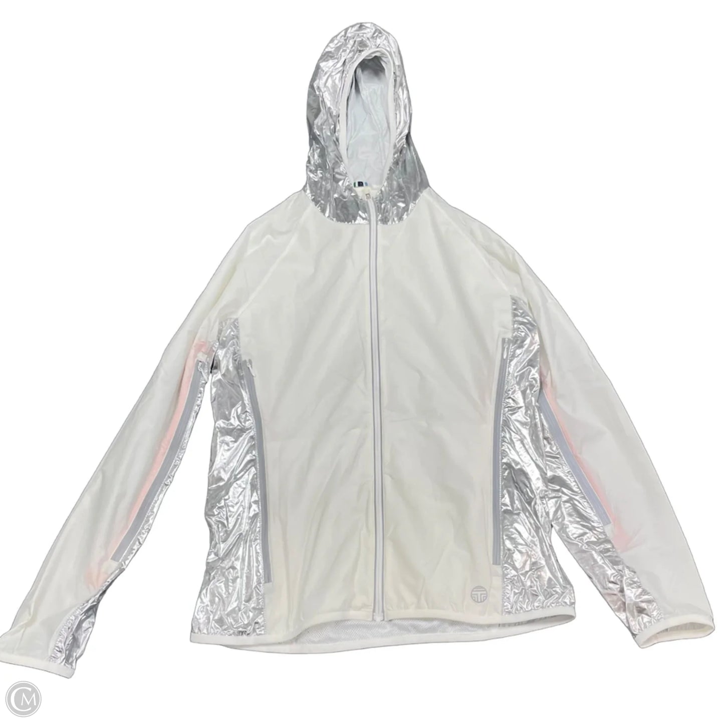 Jacket Designer By Tory Burch In Silver & White, Size: M