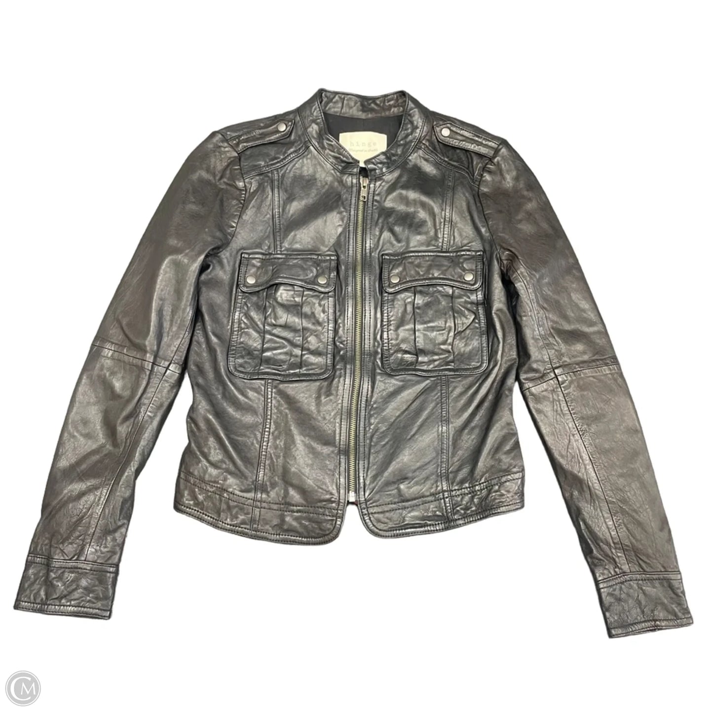 Jacket Moto Leather By Hinge In Black, Size: S