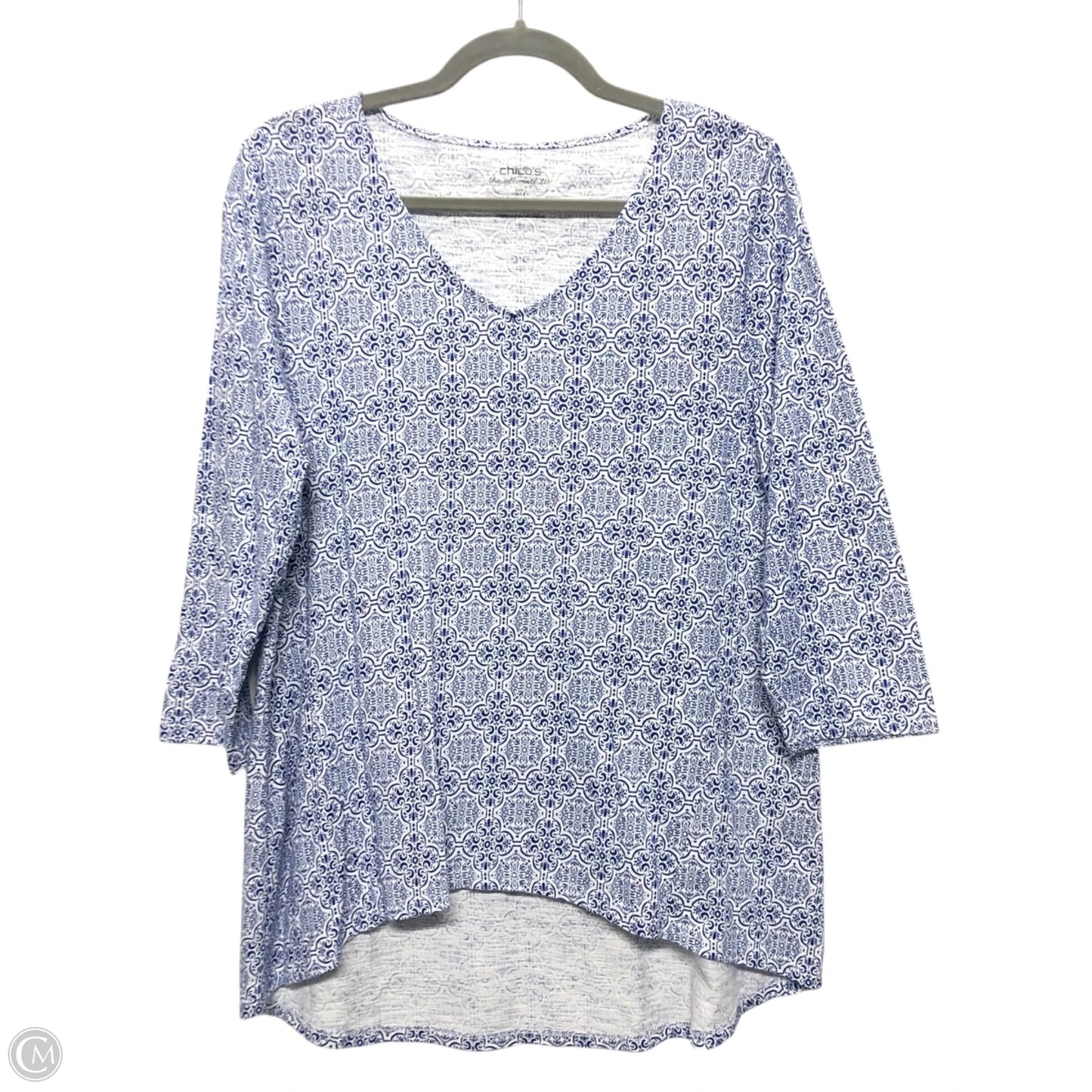 Top 3/4 Sleeve Basic By Chicos In Blue & White, Size: M