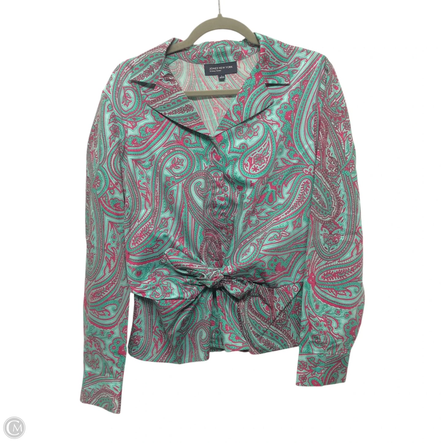 Top Long Sleeve By Jones New York In Green & Pink, Size: L