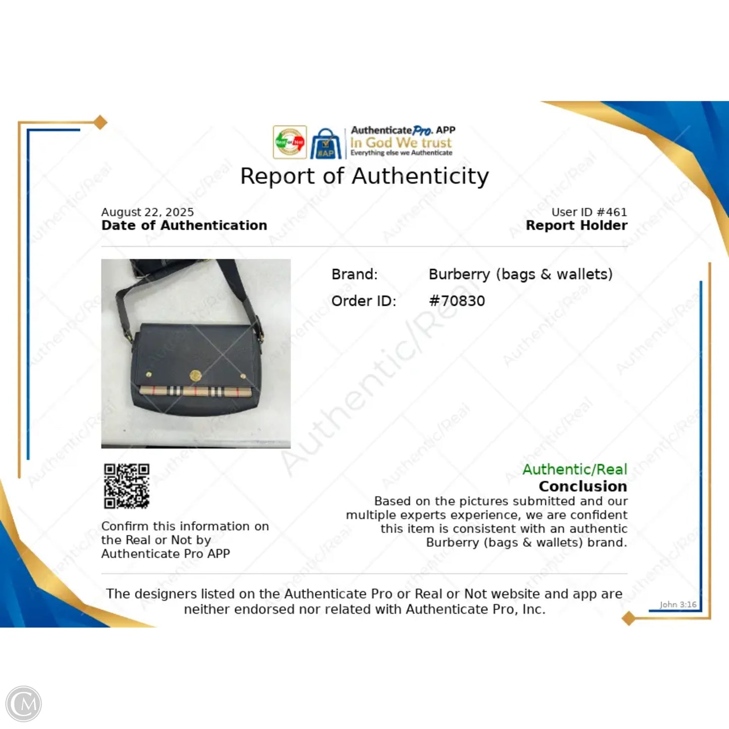 Crossbody Luxury Designer By Burberry, Size: Medium