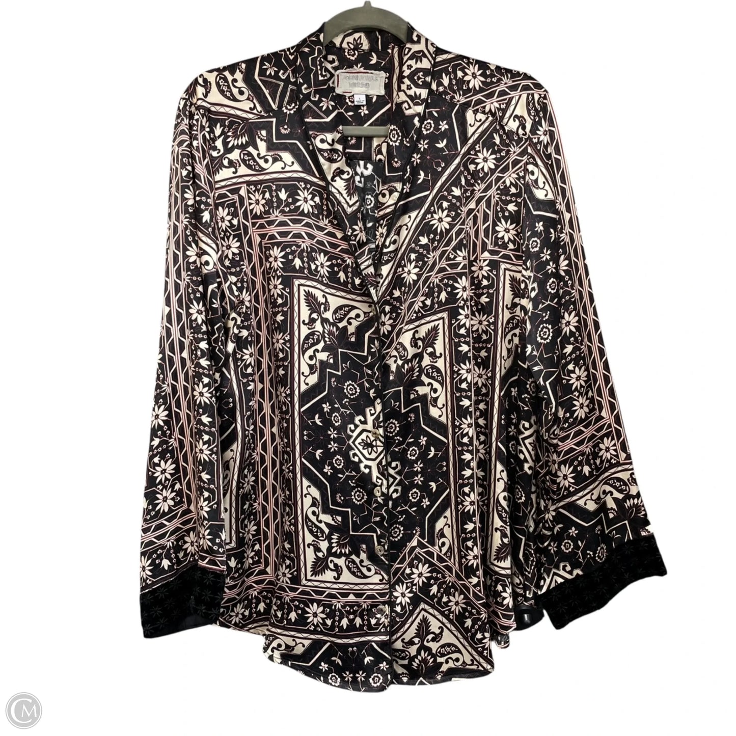 Blouse Long Sleeve By Johnny Was In Black & Cream, Size: L