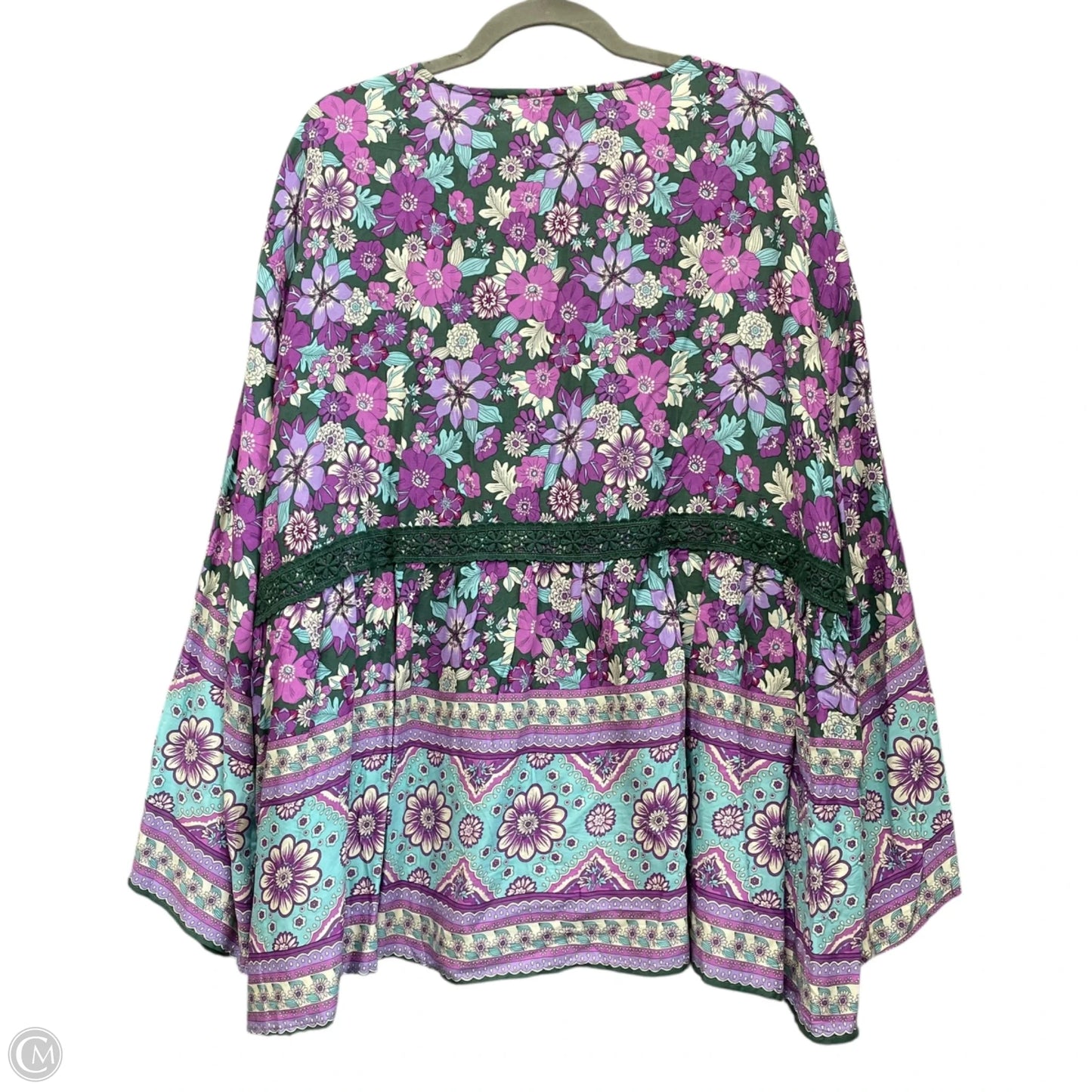Blouse Long Sleeve By Hayden La In Green & Purple, Size: 2x