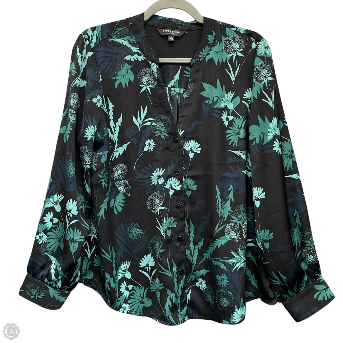 Blouse Long Sleeve By Liverpool In Black & Green, Size: M