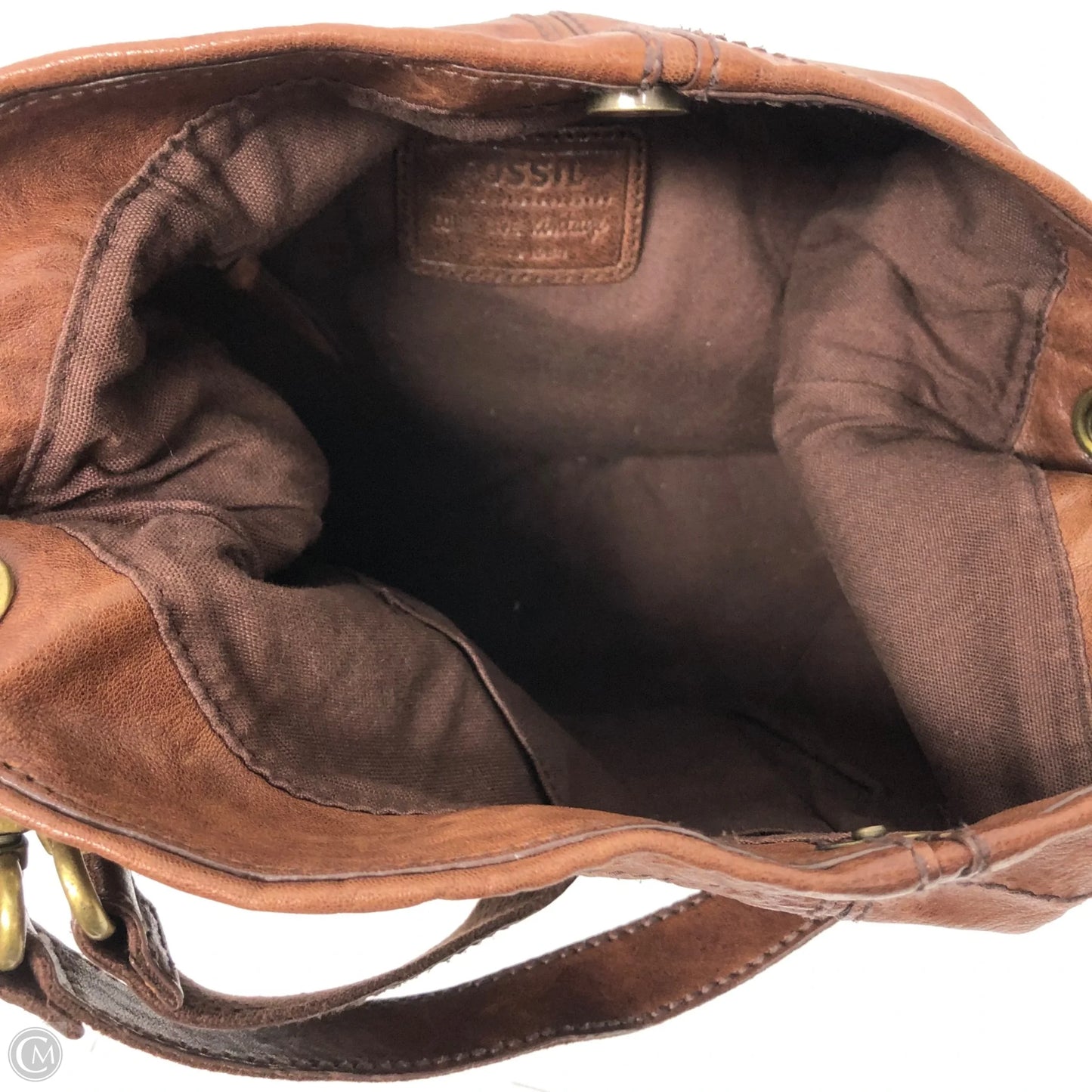 Handbag Leather By Fossil, Size: Medium