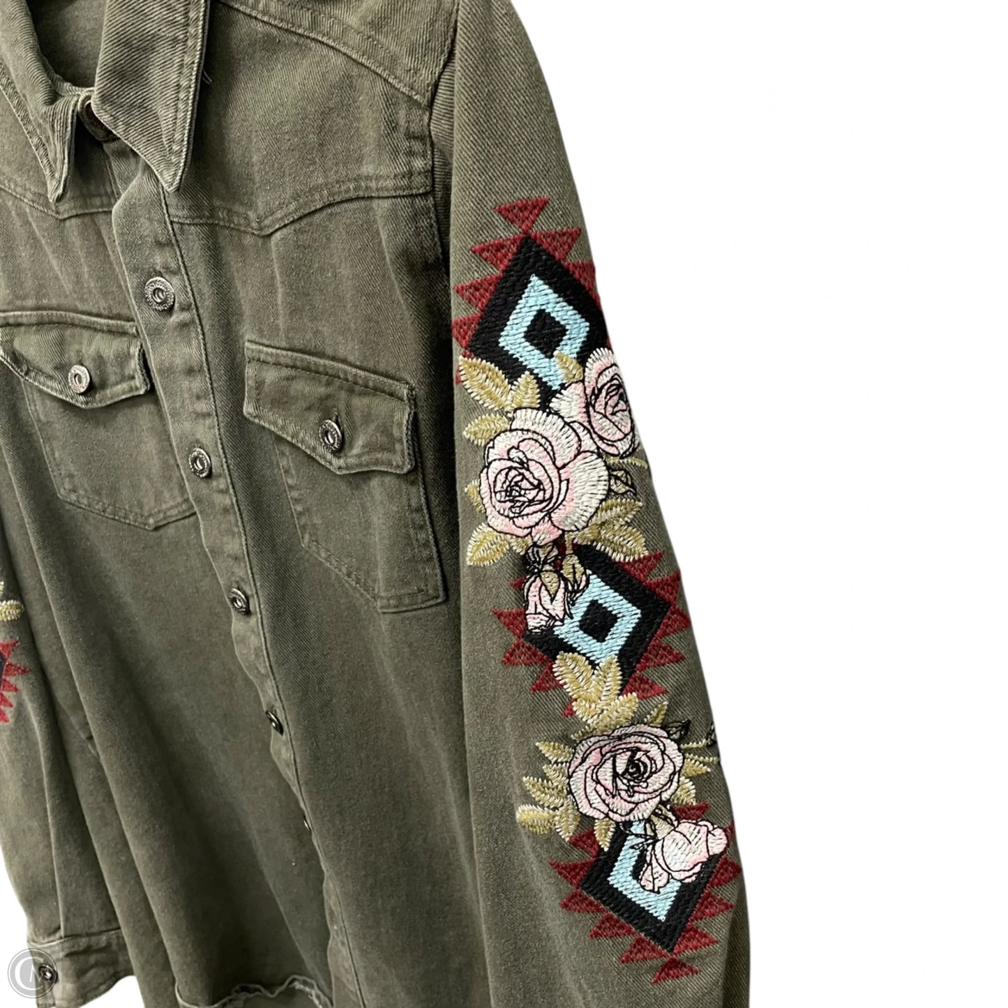 Jacket Shirt By Peach Love Cream California In Green, Size: M