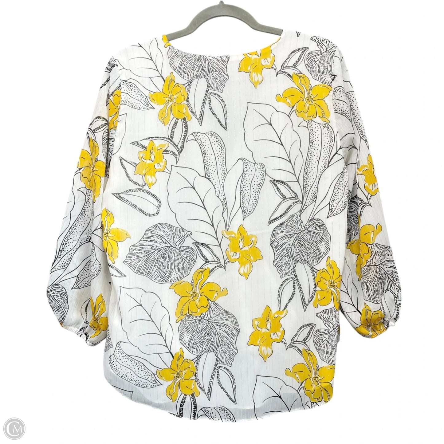 Blouse Long Sleeve By White House Black Market In White & Yellow, Size: 12