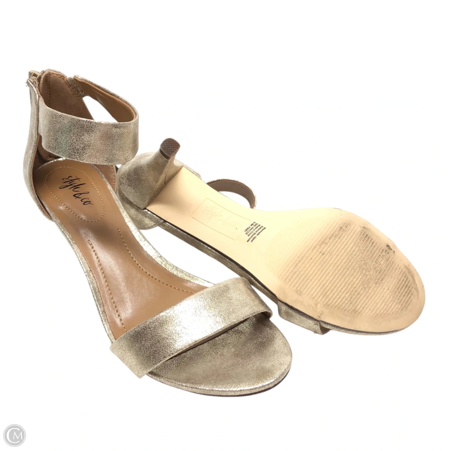 Sandals Heels Kitten By Style And Company In Gold, Size: 6.5