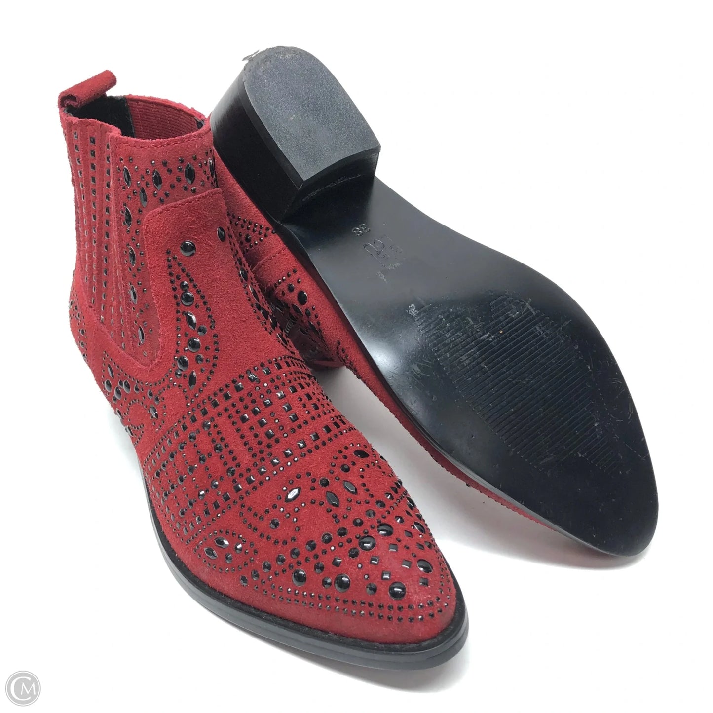 Boots Ankle Heels By Cmb In Black & Red, Size: 7