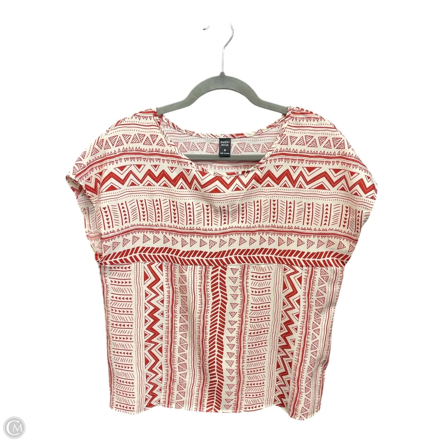 Top Short Sleeve By Emery Rose In Cream & Red, Size: M