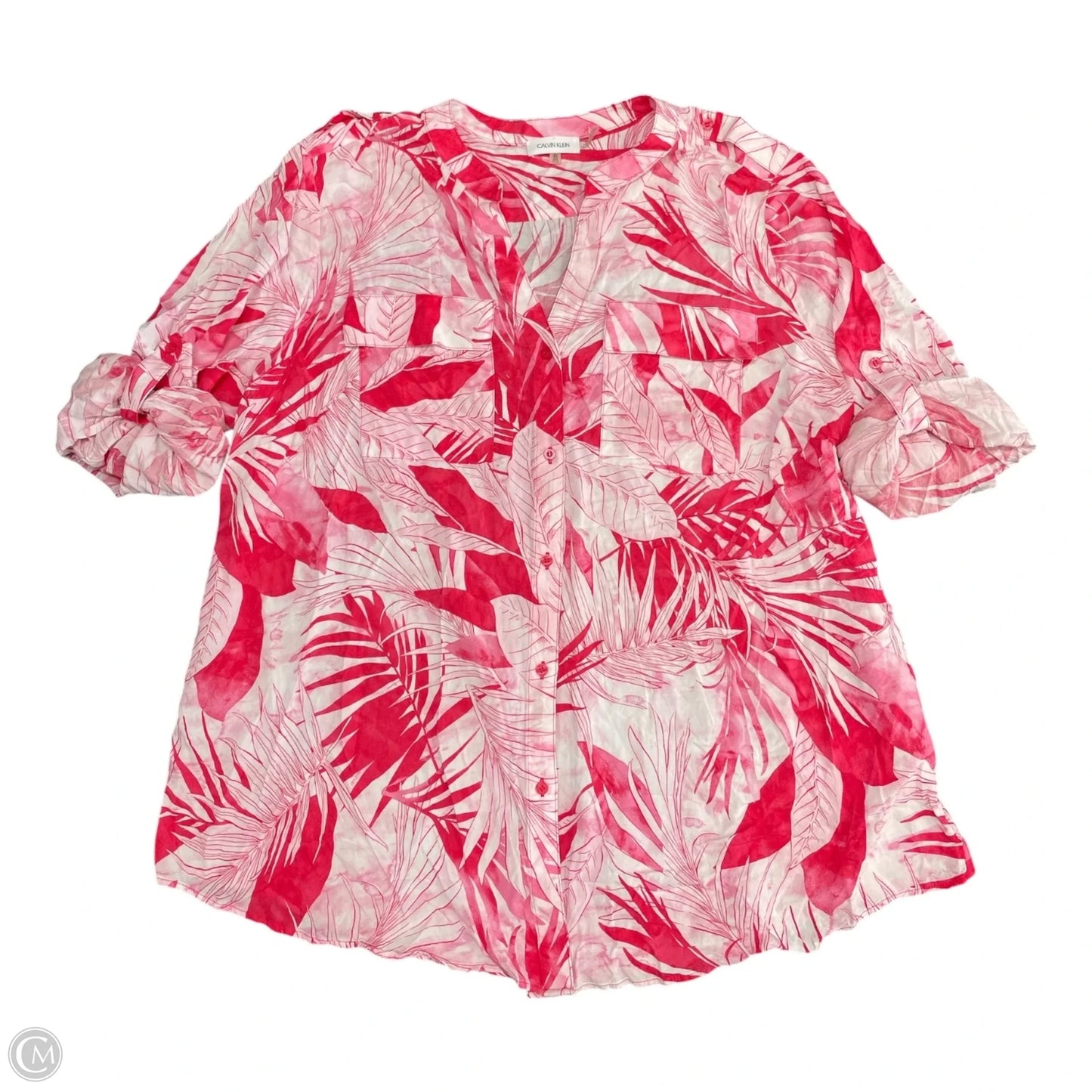 Top 3/4 Sleeve By Calvin Klein In Pink & White, Size: 2x