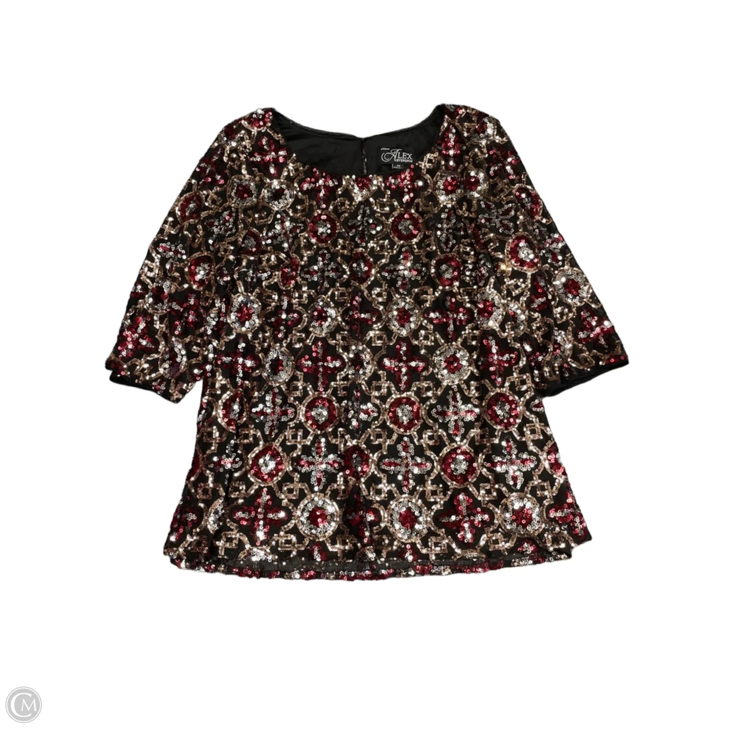 Top Short Sleeve By Alex Evenings In Black & Red, Size: 2x
