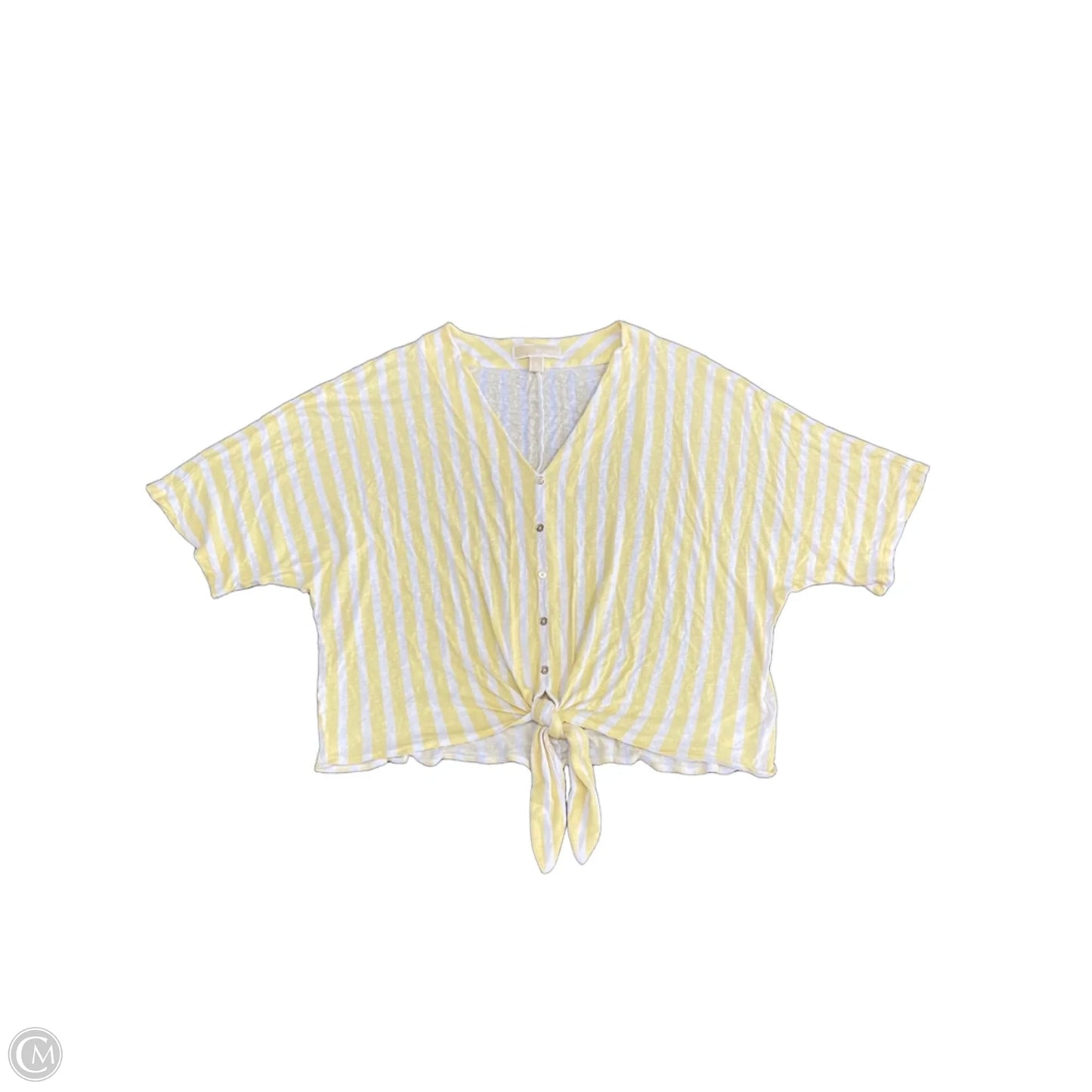 Top Short Sleeve By Michael By Michael Kors In White & Yellow, Size: Xl
