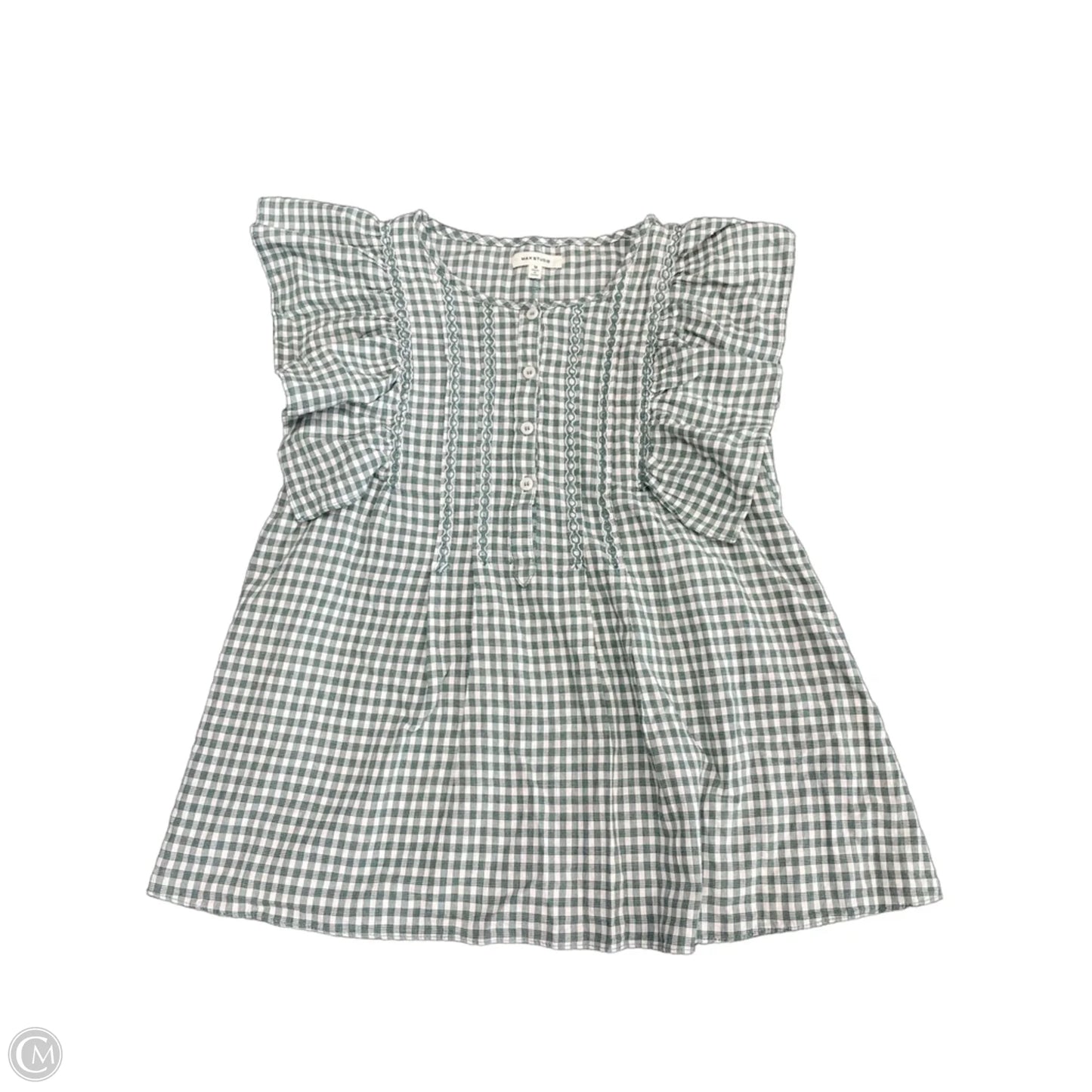 Top Short Sleeve By Max Studio In Green & White, Size: M