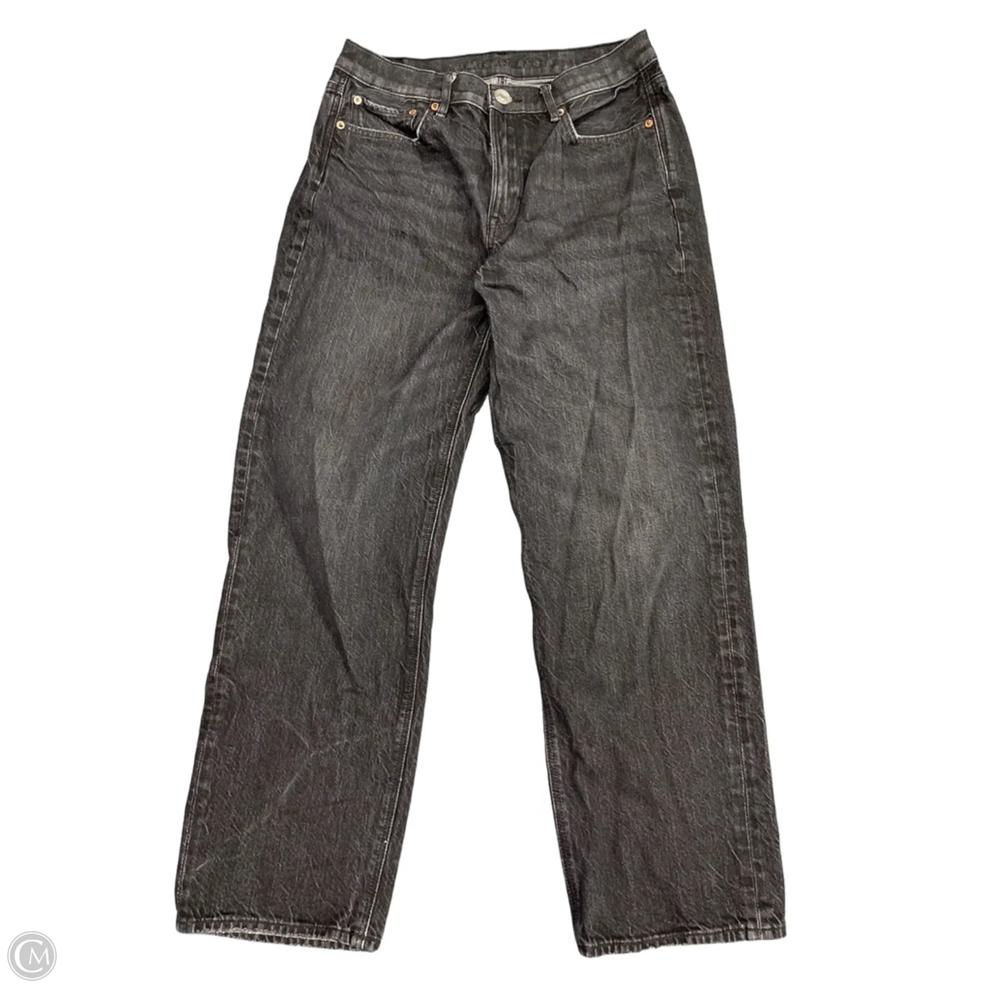 Jeans Straight By American Eagle In Black Denim, Size: 8