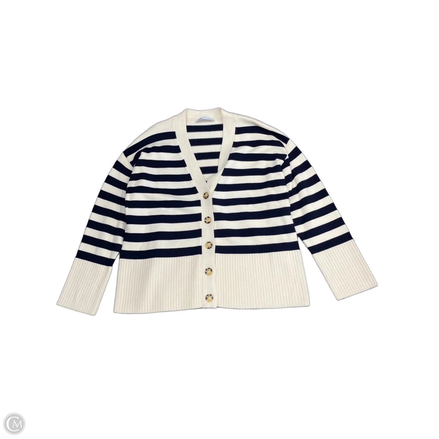 Sweater Cardigan By Zara In Blue & Cream, Size: M