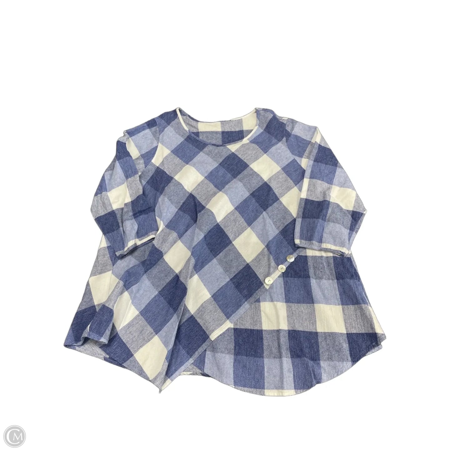 Tunic Long Sleeve By Ali Miles In Blue & White, Size: 1x