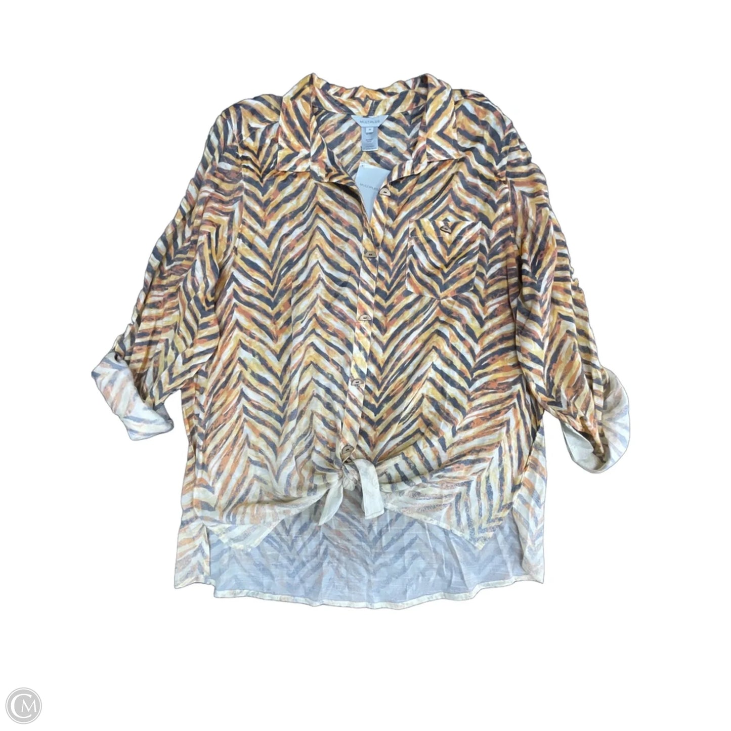 Top Long Sleeve By Multiples In Orange & White, Size: 1x