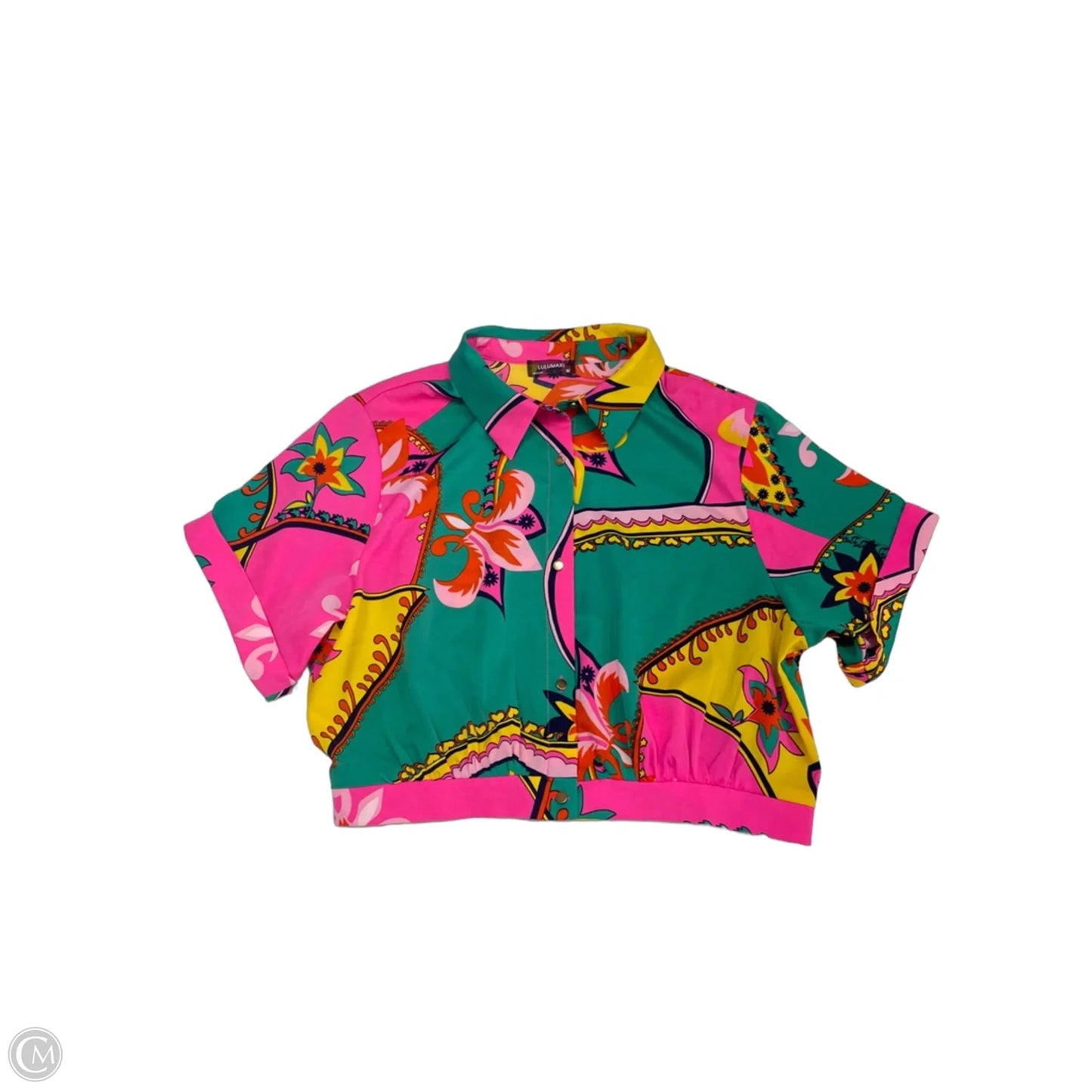 Top Short Sleeve By Lulumari In Green & Pink, Size: Xl