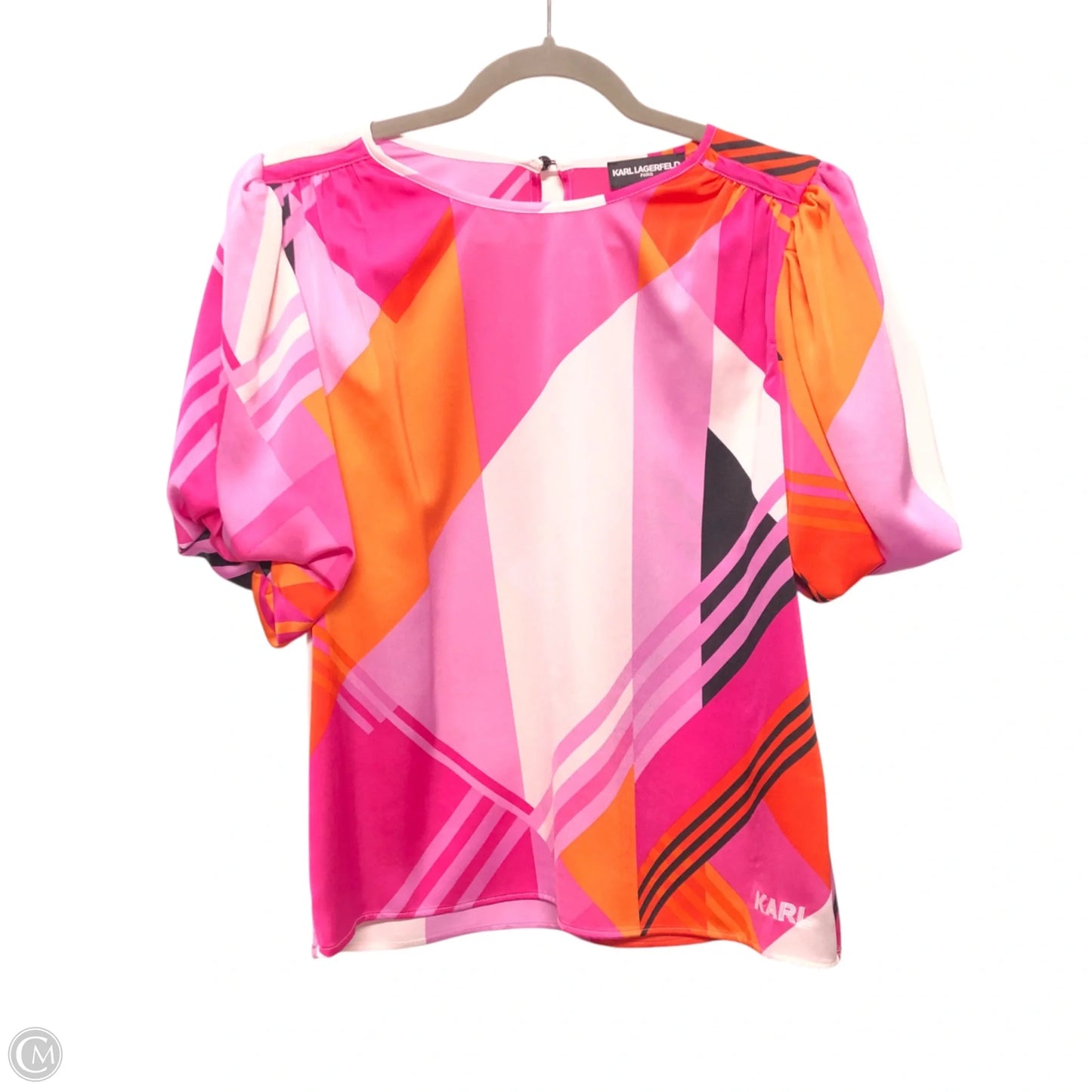 Top Short Sleeve Designer By Karl Lagerfeld In Orange & Pink, Size: S