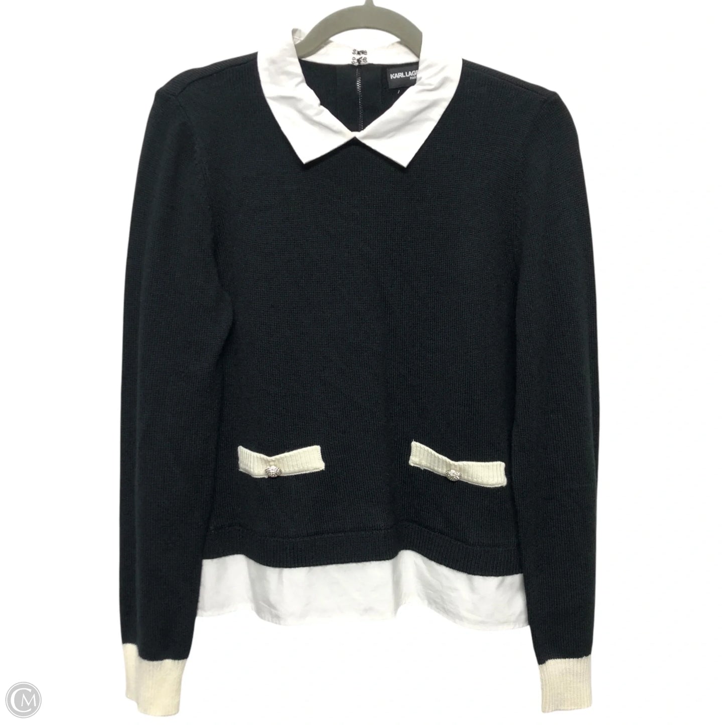 Top Long Sleeve Designer By Karl Lagerfeld In Black & White, Size: S