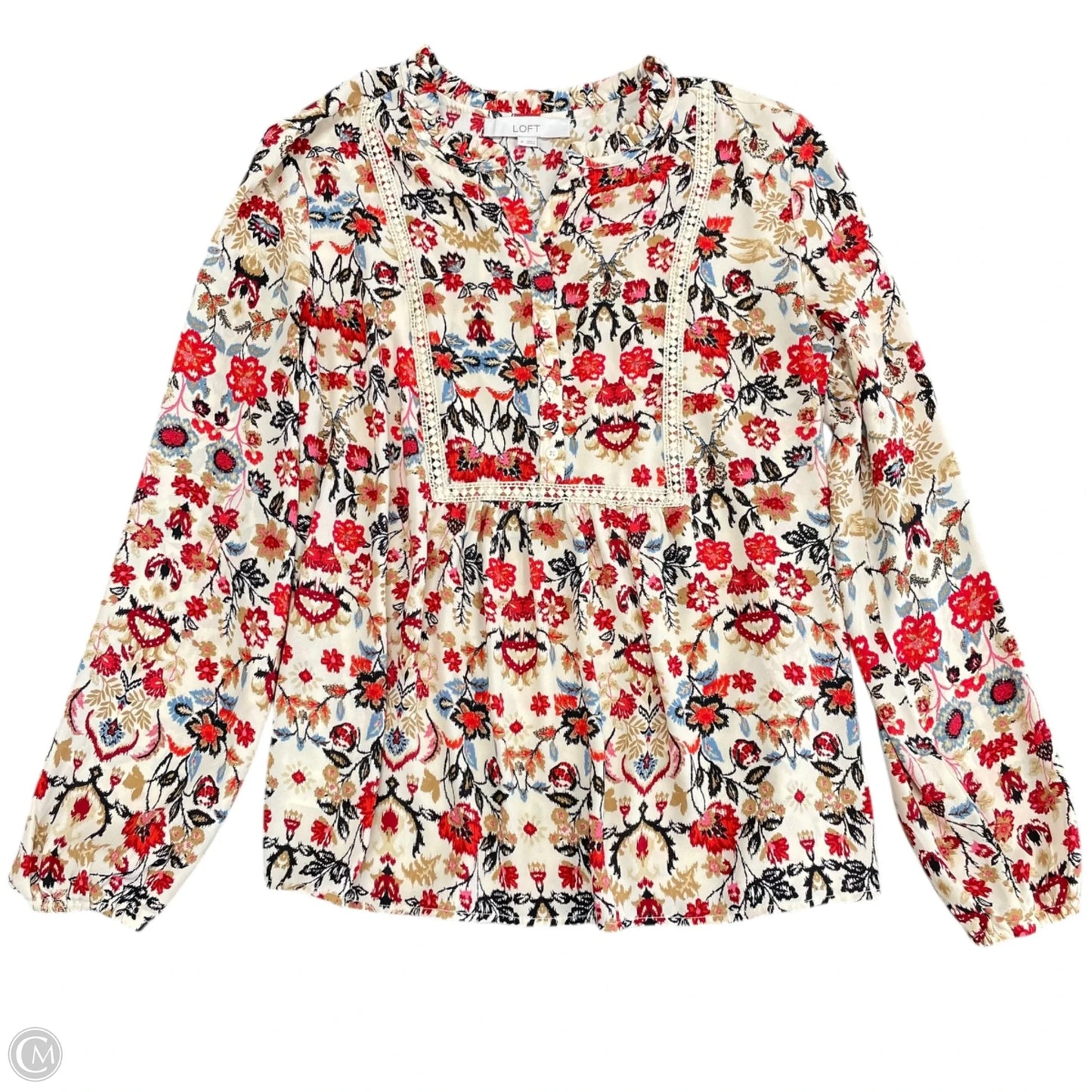 Blouse Long Sleeve By Loft In Red & Tan, Size: M