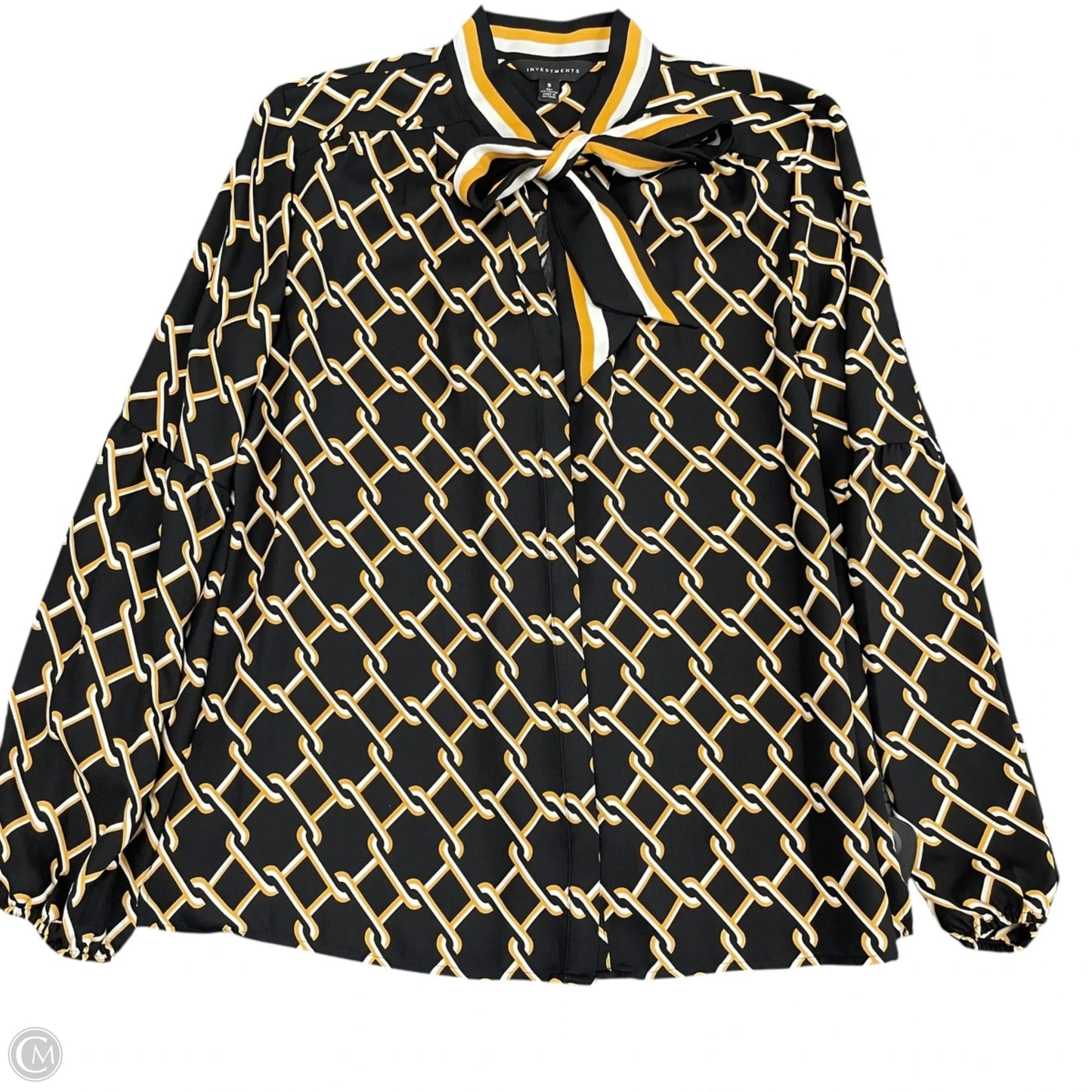 Blouse Long Sleeve By Investments In Black & Orange, Size: S