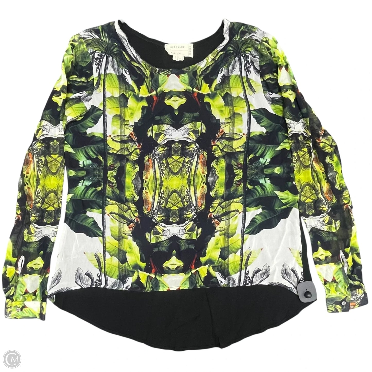 Blouse Long Sleeve By Nicole Miller In Black & Green, Size: S