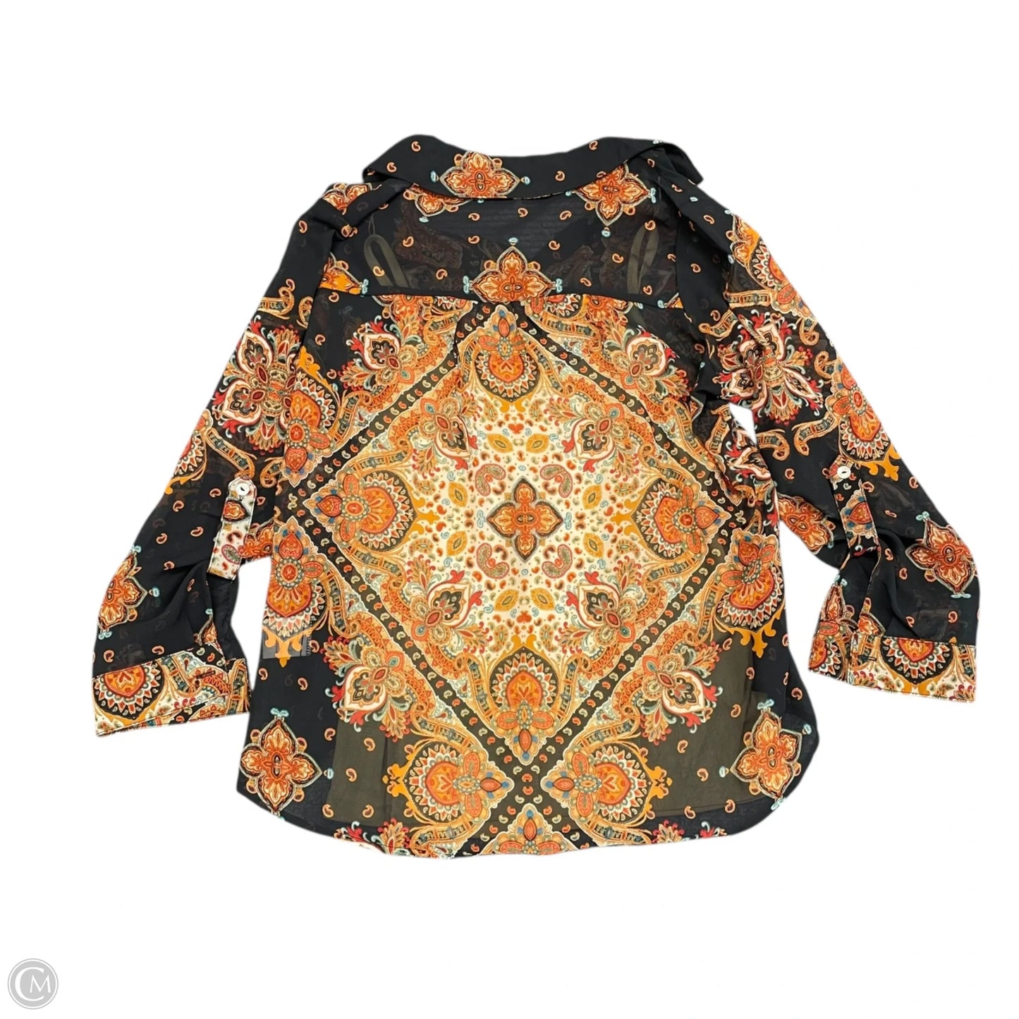 Blouse Long Sleeve By Figuero & Flower In Black & Orange, Size: Lp