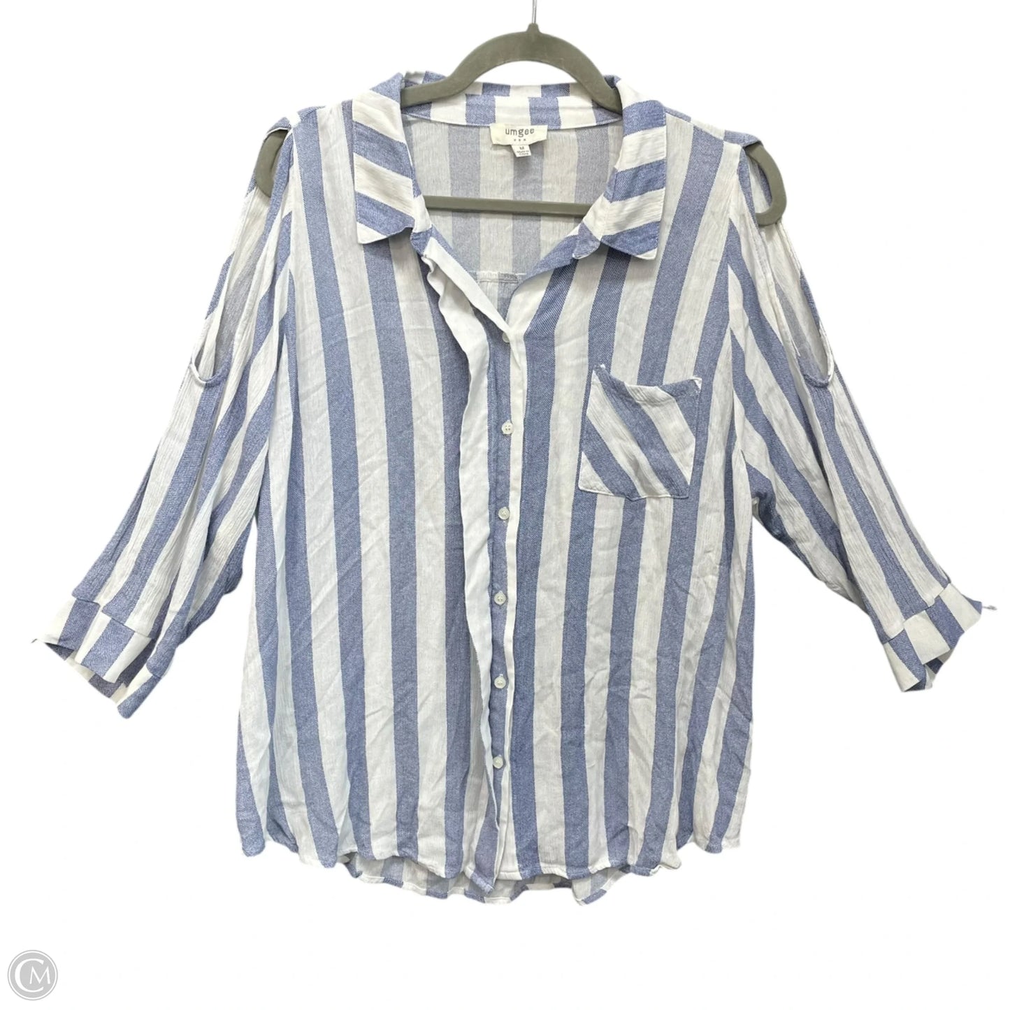 Top 3/4 Sleeve By Umgee In Blue & White, Size: M