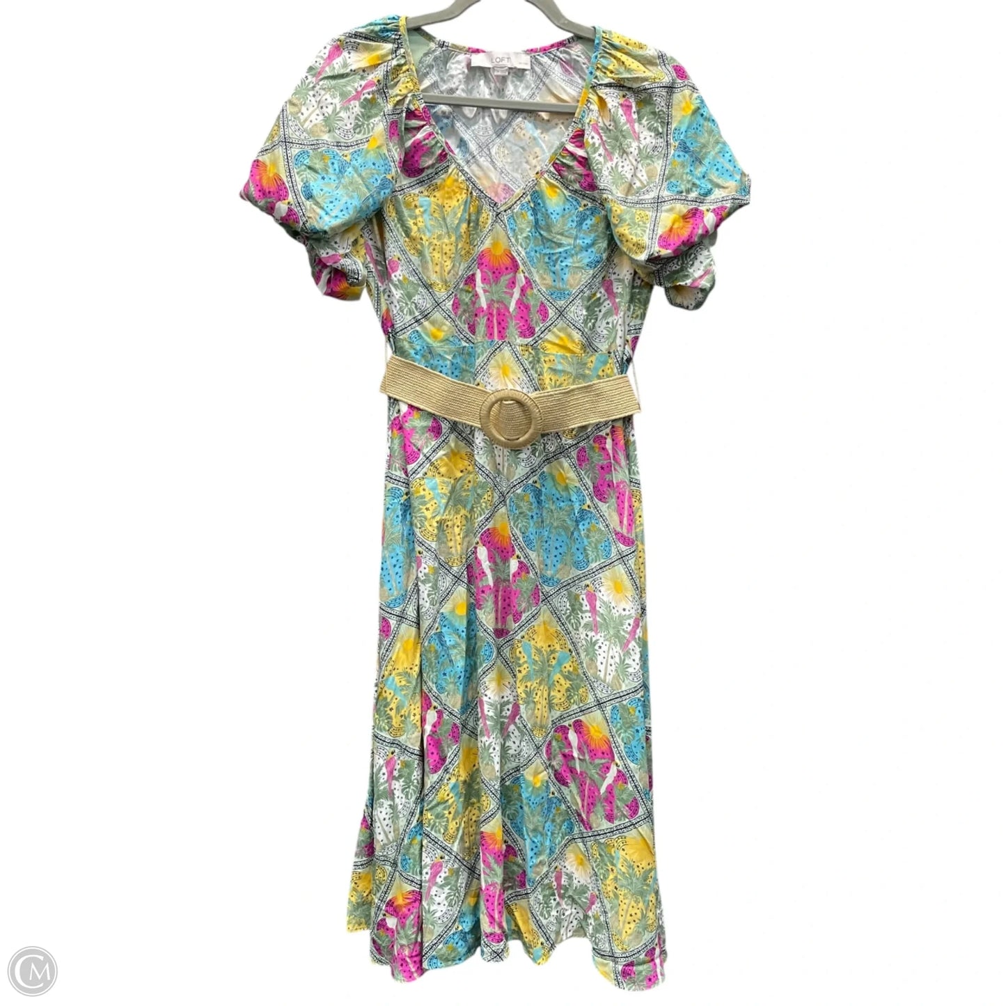 Dress Casual Midi By Loft In Green & Pink, Size: 2p