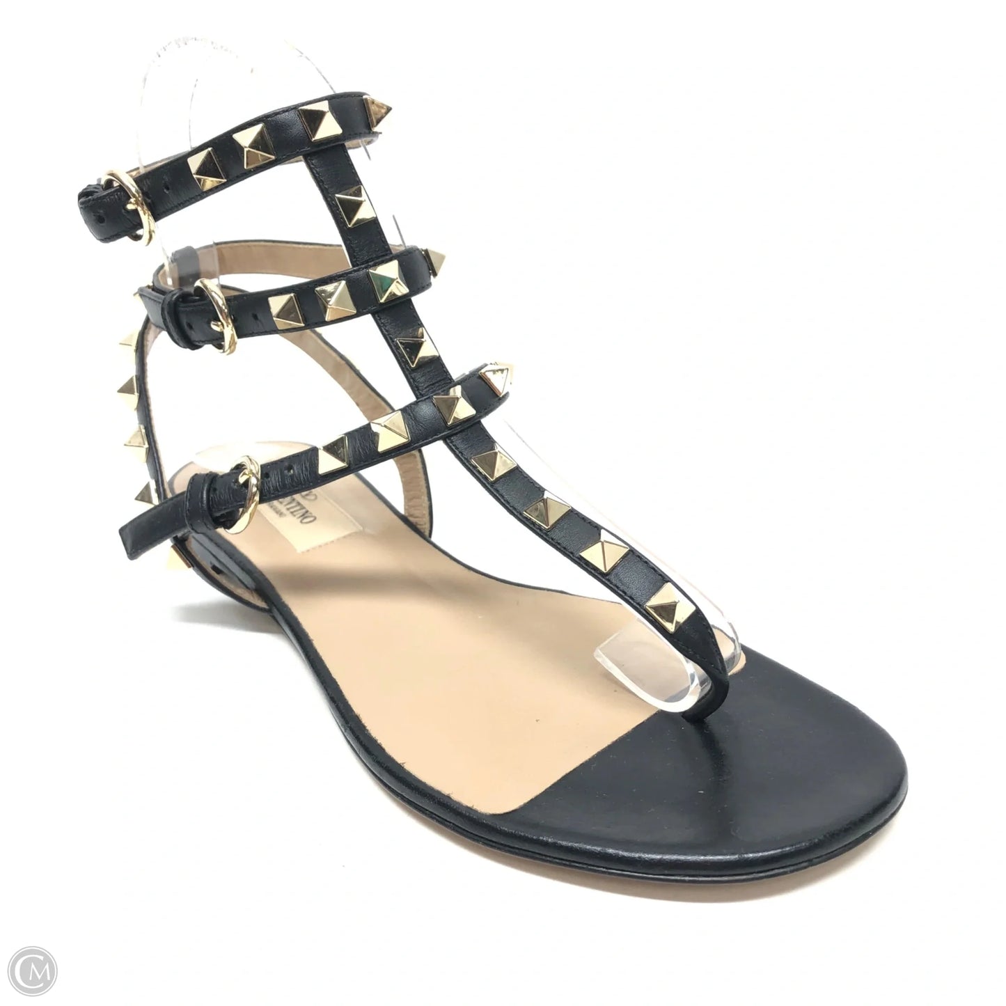 Sandals Luxury Designer By Valentino-garavani In Black & Gold, Size: 6