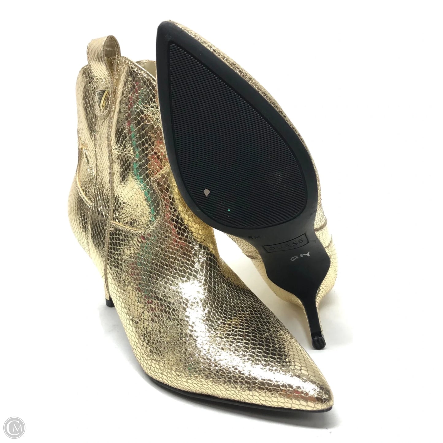 Boots Ankle Heels By Guess In Gold, Size: 8