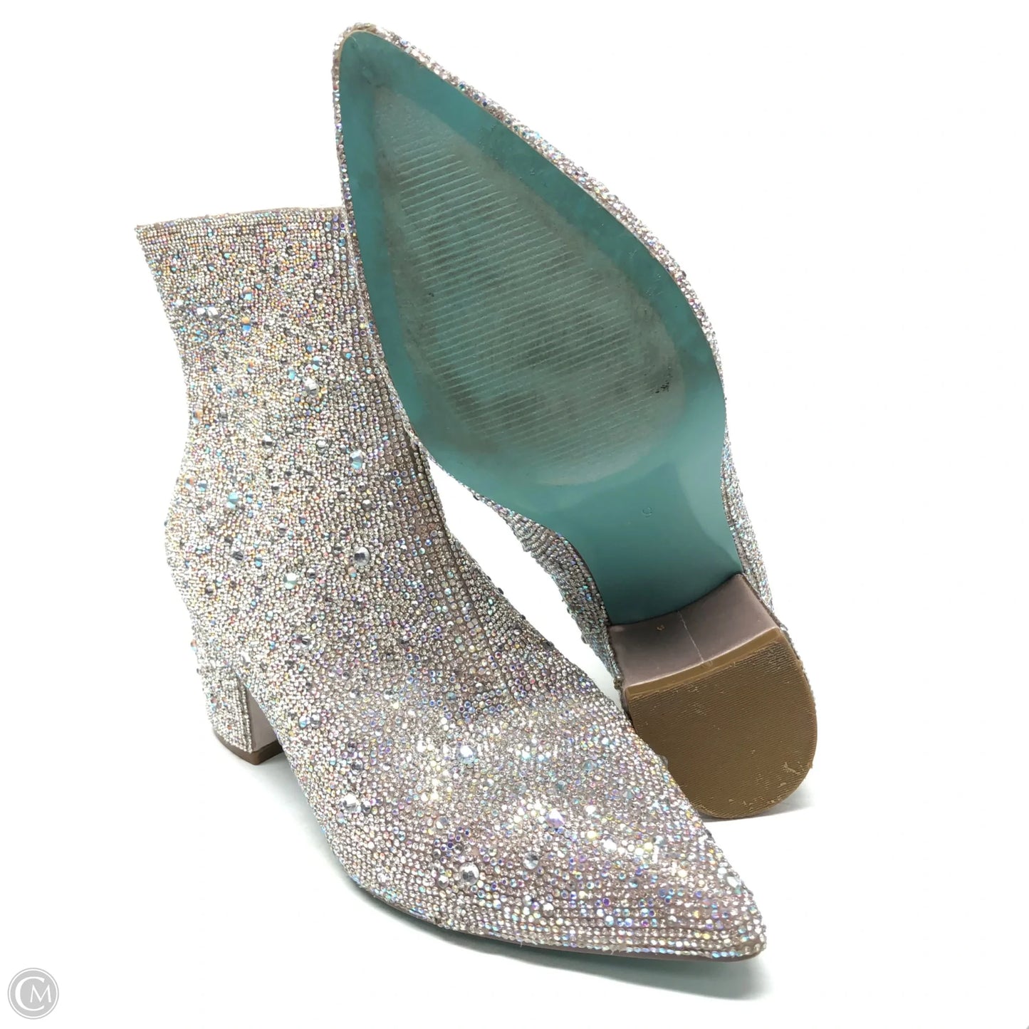 Boots Ankle Heels By Betsey Johnson In Silver, Size: 9