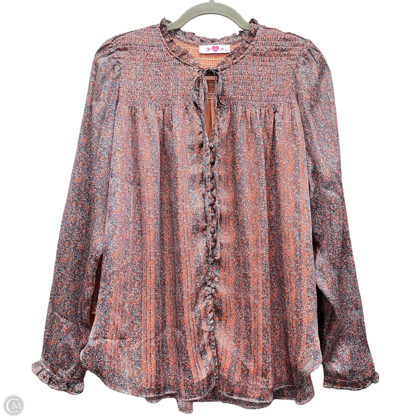 Blouse Long Sleeve By Buddy Love In Blue & Orange, Size: M