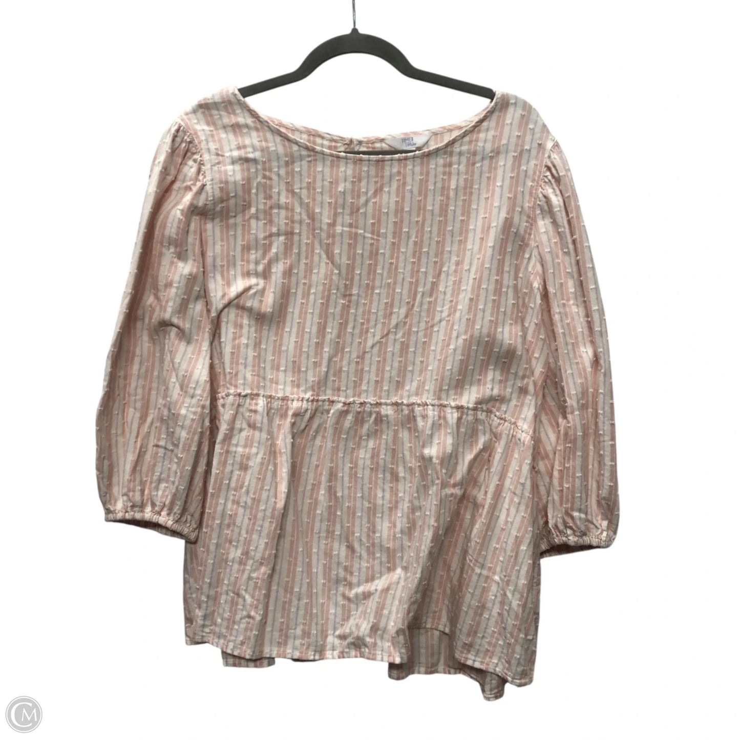 Top 3/4 Sleeve By Time And Tru In Pink & White, Size: 22