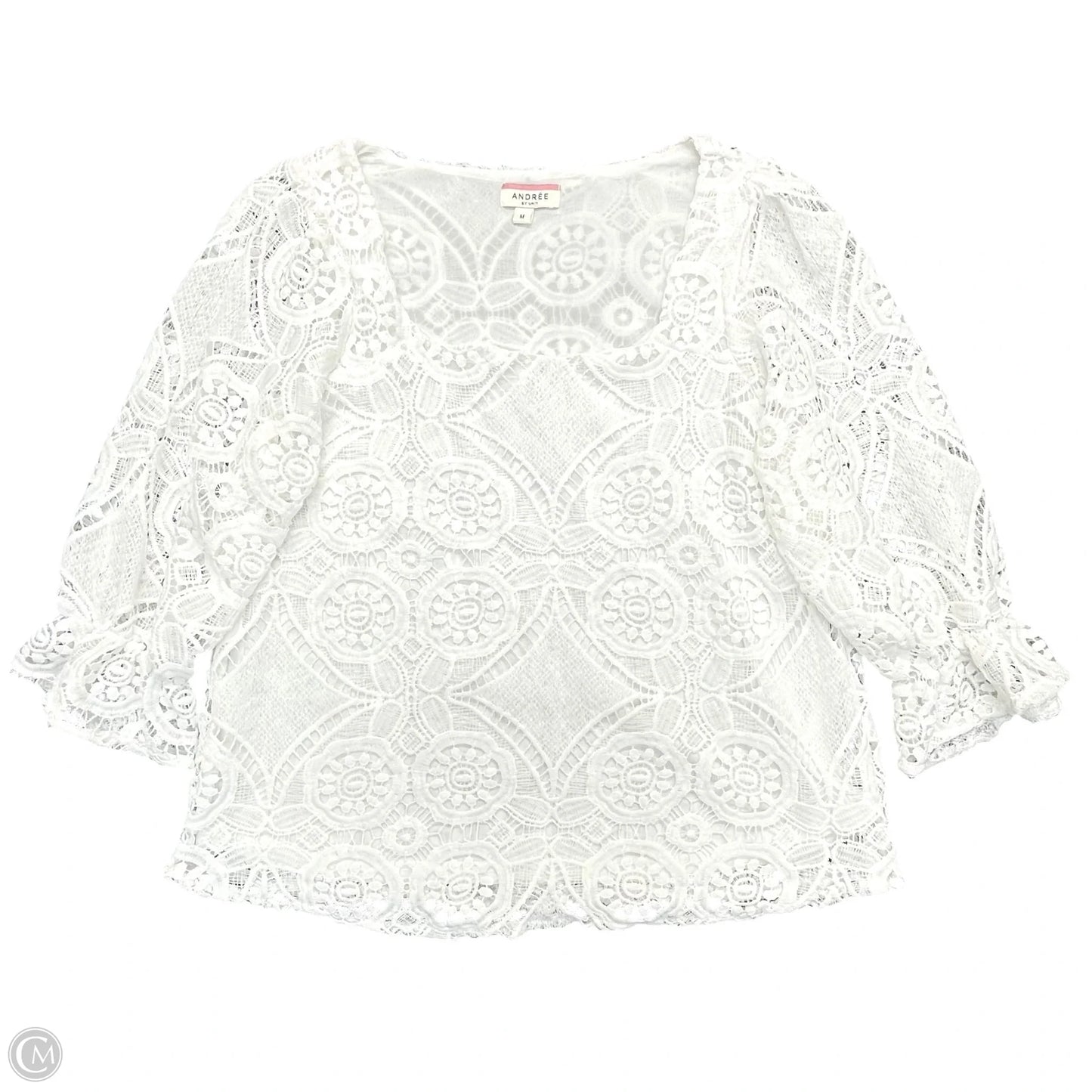 Blouse 3/4 Sleeve By Andree By Unit In White, Size: M