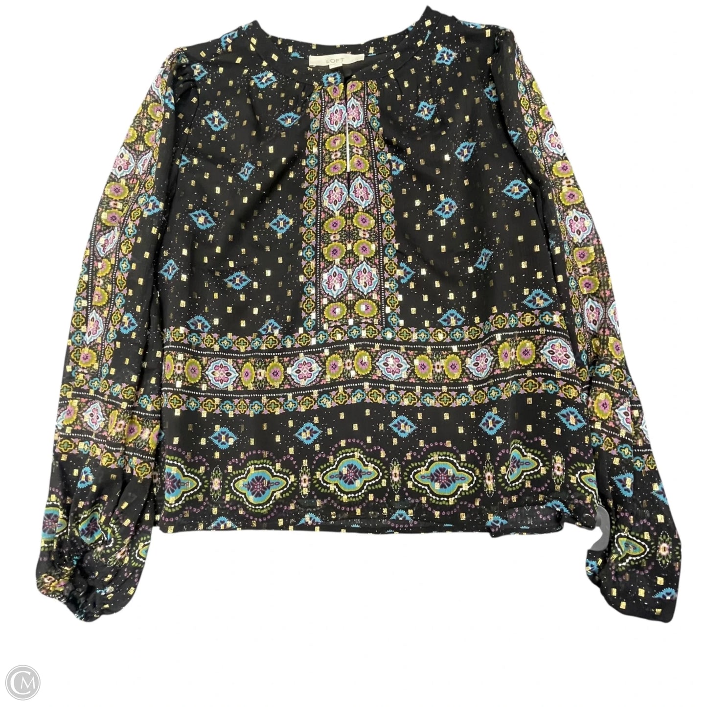Blouse Long Sleeve By Loft In Multi-colored, Size: L