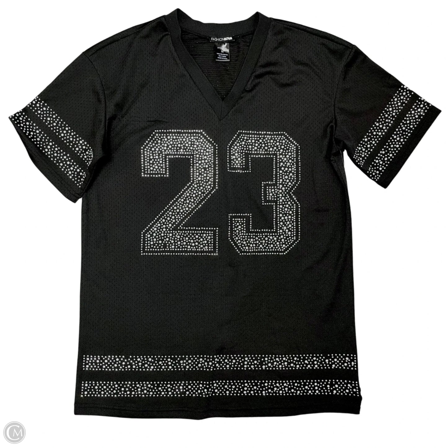 Top Short Sleeve By Fashion Nova In Black & Silver, Size: M
