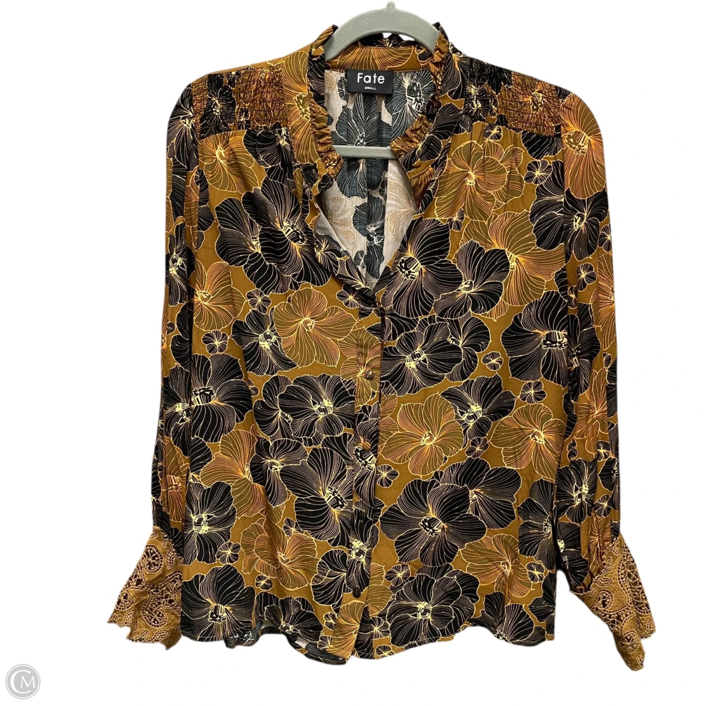 Blouse Long Sleeve By Fate In Black & Tan, Size: S